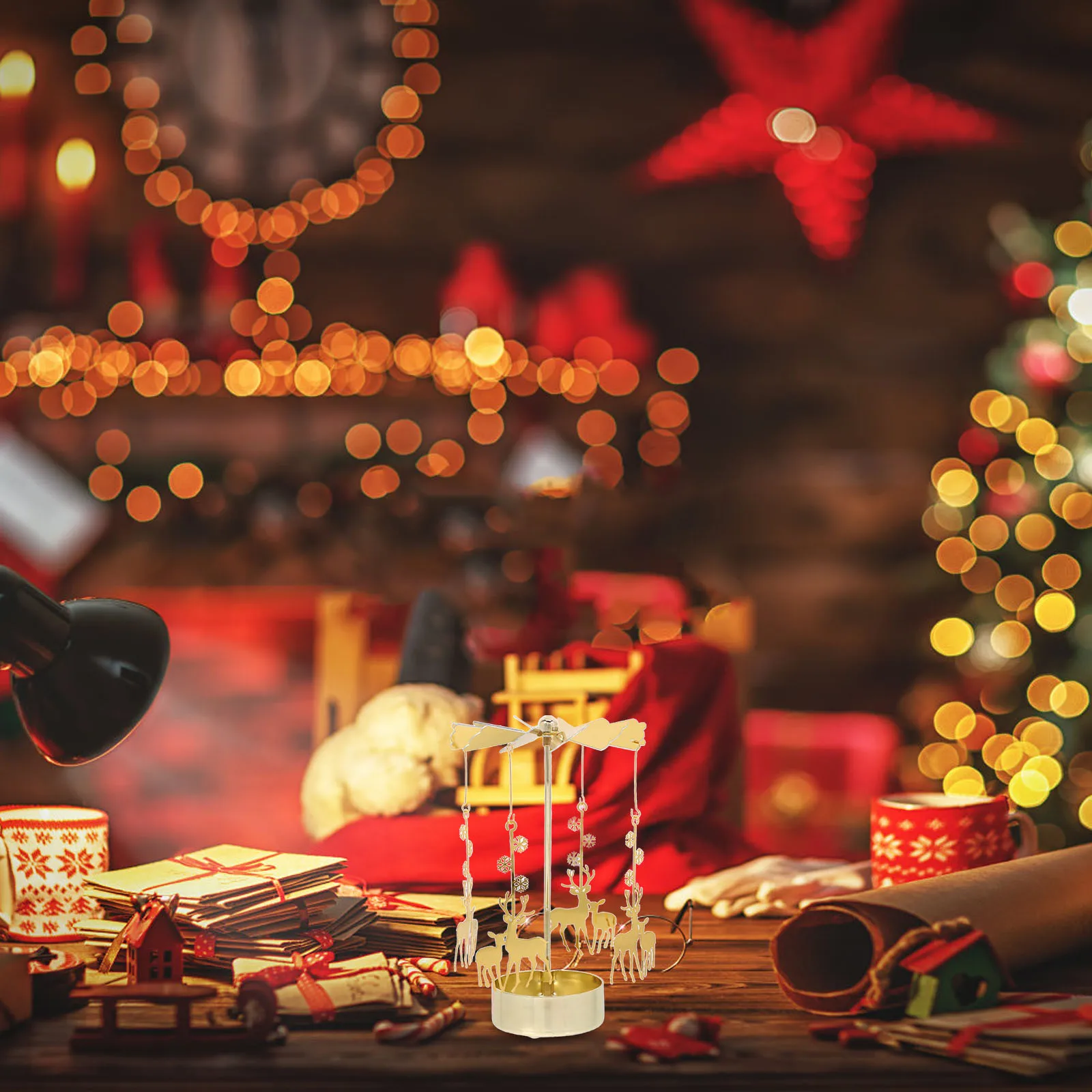 

3pcs Rotating Carousel Candlestick Golden Spinning Holder Christmas Decor Iron Home naments Tealight Holder