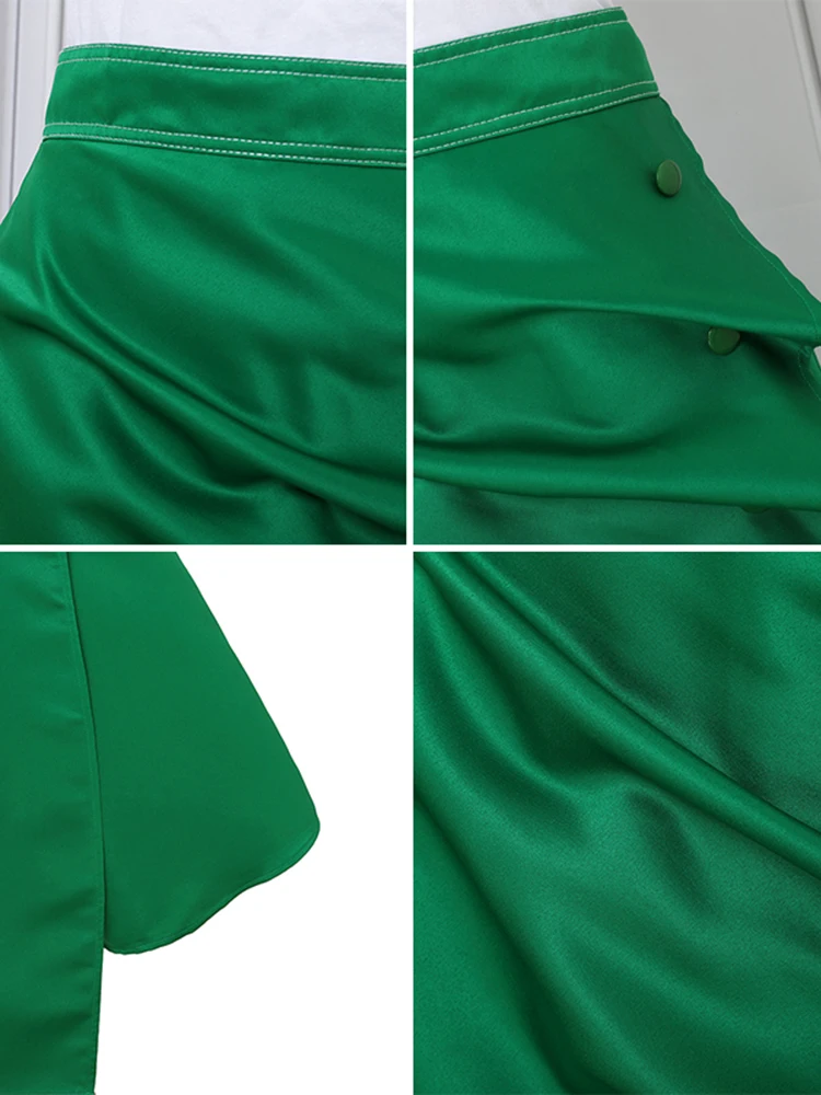 VONDA grande taille 5XL femmes élégantes Jupes en Satin taille haute bouton plissé asymétrique Maxi Jupes mode solide longue Faldas Saia