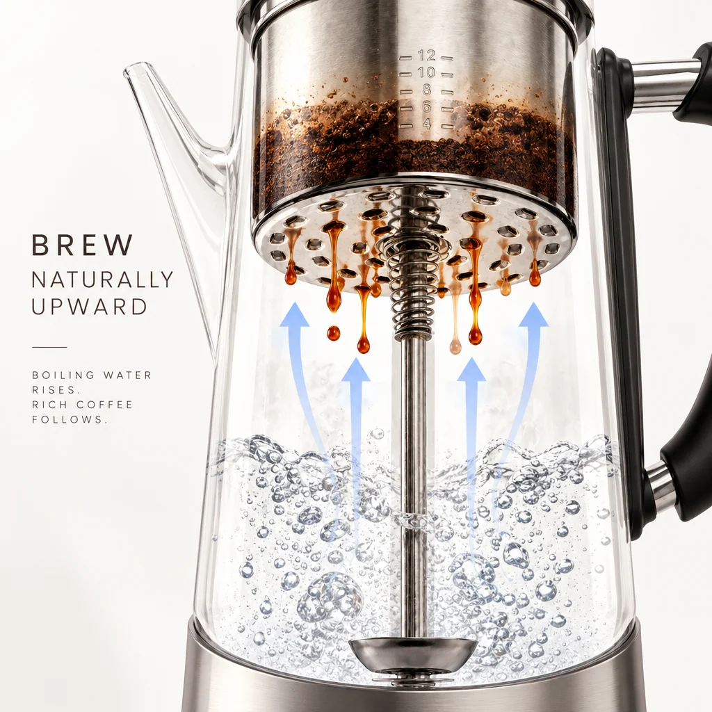 Large Capacity 1.8L Electric Coffee Percolator Stainless Steel 12 Cups Electric Coffee Kettle 110V 220V Home Office Coffee Maker