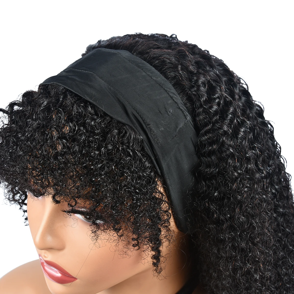 Kinky Curly Pixie cortou perucas de cabelo humano para mulheres, cor natural, franja franja, máquina completa feita