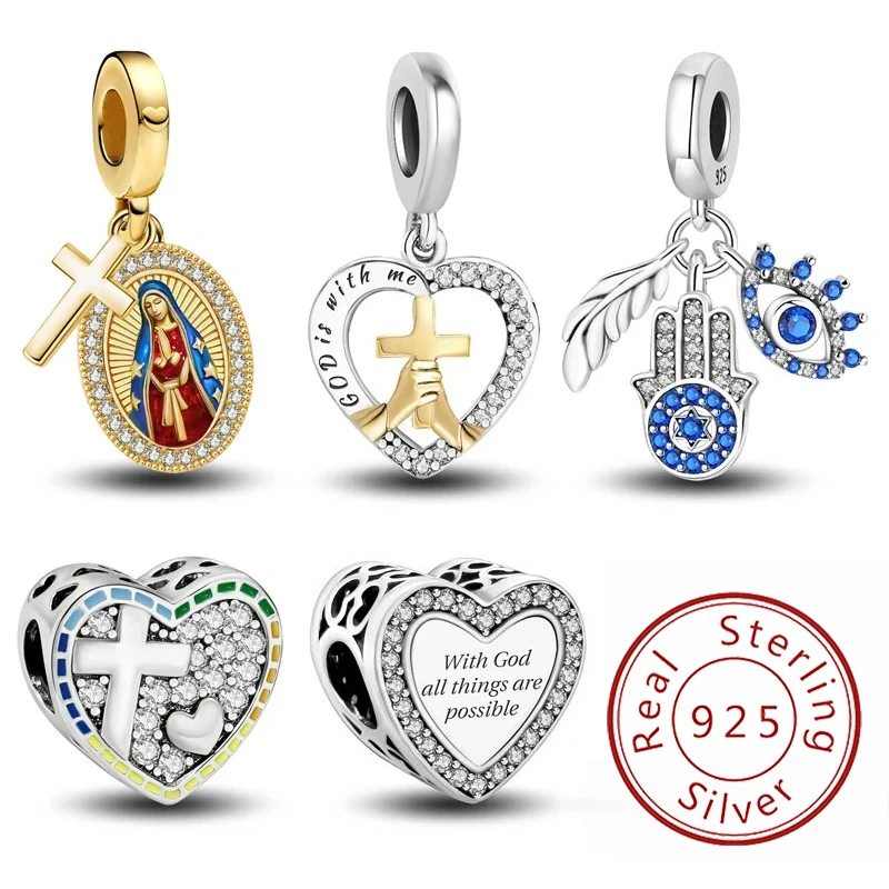 Charms aus 925er-Sterlingsilber, Gebetskreuz, Liebesherz-Serie, Perle, DIY-Armband, Armreif, Geschenk für hochwertigen, edlen Schmuck