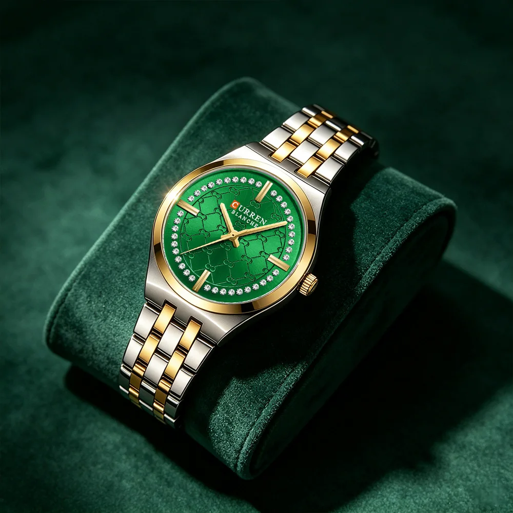 CURREN 9096 Women Watch Luxury Elegant Quartz Wristwatch with 32mm Dial Rhinestone Stainless Steel Band Ladies Gift Reloj Mujer