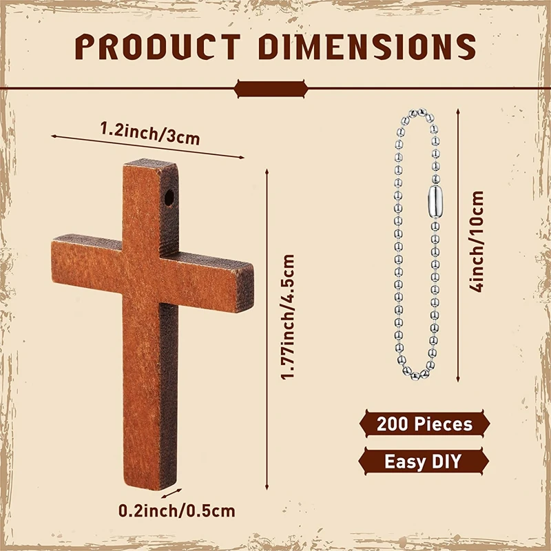 200 Pcs Mini Wooden Cross Small Wood Cross Pendant Hanging Ornament For DIY Necklace Bracelet