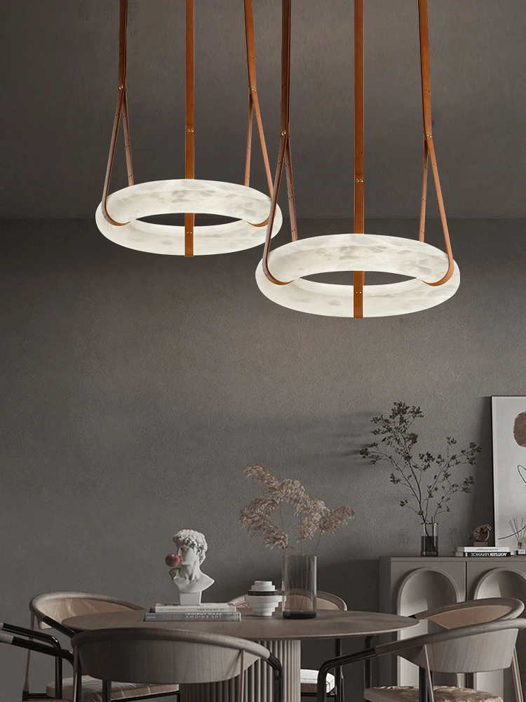 Dimmable Led Home Deco Leather Natural Marble Ring 2026 Chandelier Lighting Suspension Luminaire Lampen For Dinning Room