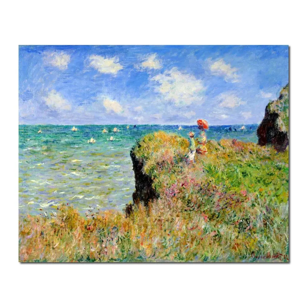 Handmade Canvas Art Claude Monet Painting Cliff Walk at Pourville Modern Impressionist Seascape Artwork Home Decor High Quality