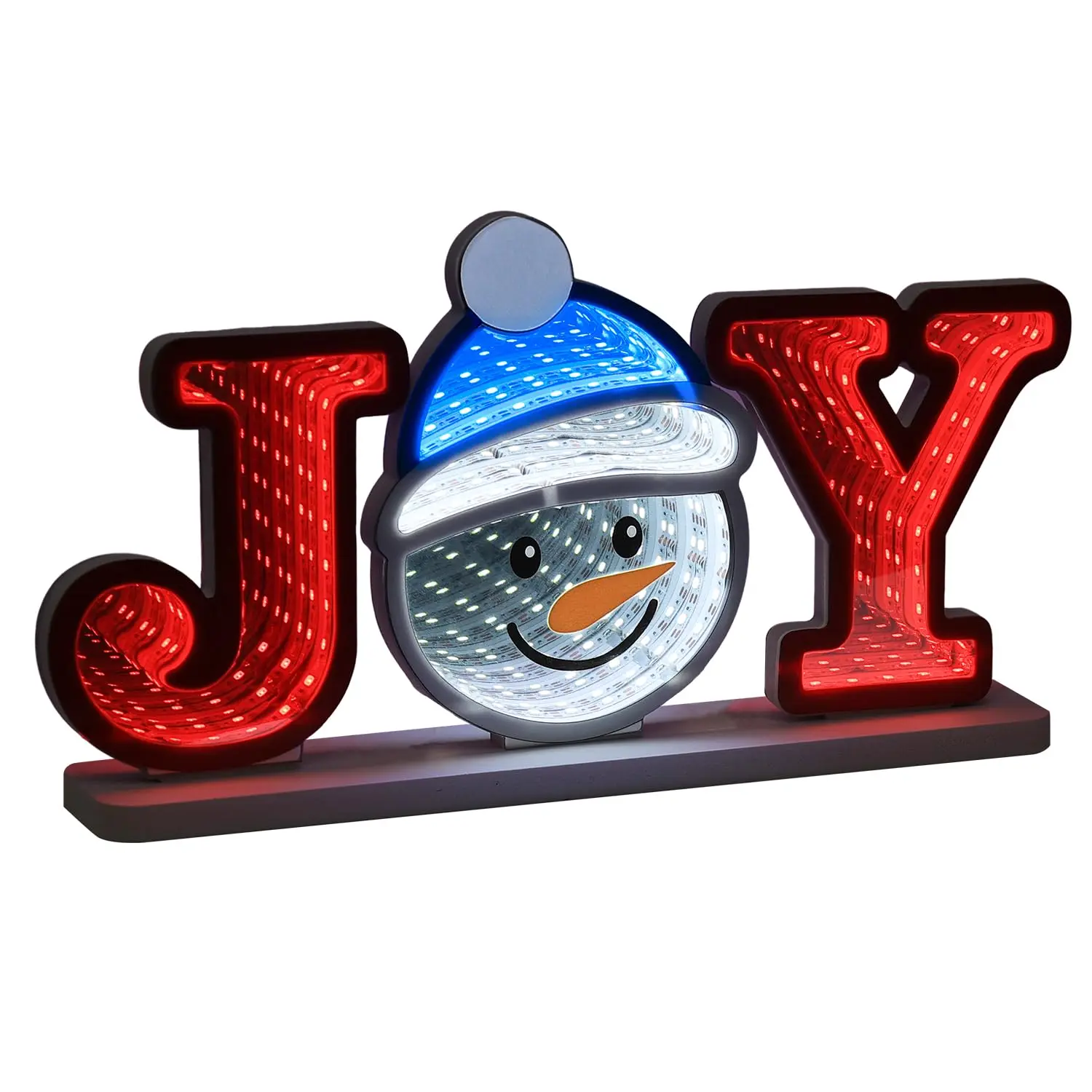 

JOY Snowman Infinity Mirror Неоновая вывеска для декора стен Рождественский туннельный светильник Бесконечное удлинение Каминная настольная центральная лампа