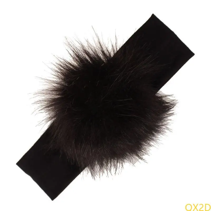 

QX2D Raccoon Faux Fur Pompoms Baby Headband Cotton Children Girls Elastic Hair Bands