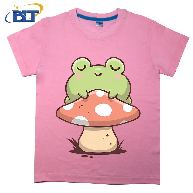 T-shirt imprimé grenouille endormie pour enfants, pur coton, manches courtes, décontracté, mignon, médicaments, garçons, filles, été