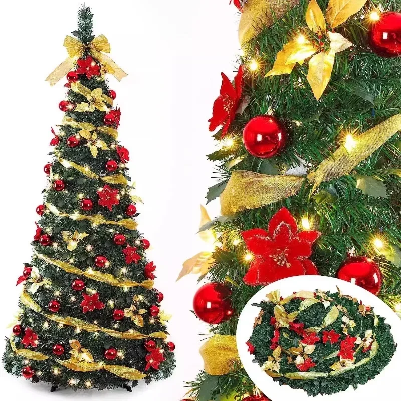 1.2/1.5/1.8/2.1M Folding Christmas Tree Home Atmosphere Christmas Decoration with Lights Shopping Mall Ornament New Year's Gift