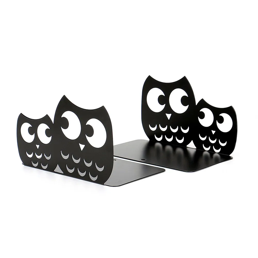 Pair of High Grade Owl Head Bookends Iron Construction Non Skid Padded Bases Safe Round Corners Book Organizer Study Room Decor