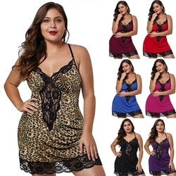 Chemise de nuit sexy en dentelle pour femmes, bretelles spaghetti, chemise de nuit en satin, pyjamas pour femmes, ensembles de lingerie, vêtements de maison, grande taille