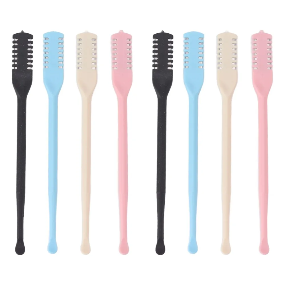 8pcs Plastic Stainless Steel Manual Nose Hair Trimmer Lightweight Black Blue Yellow Pink Nose Hair Remover 2-in-1 360° Rotating
