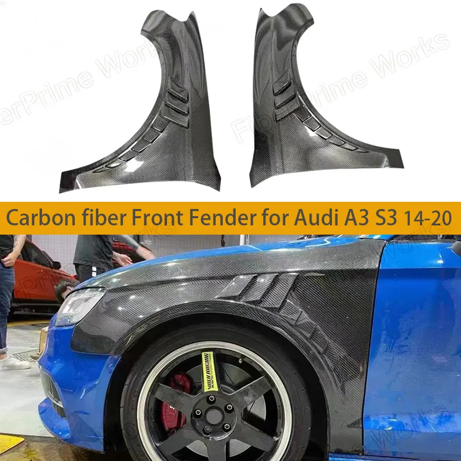 for Audi A3 S3 2014-2020 Dry Carbon Fiber Front Bumper Side Fender Air Vent Fin Splitters Side Trim FRP Body Kits Accessories