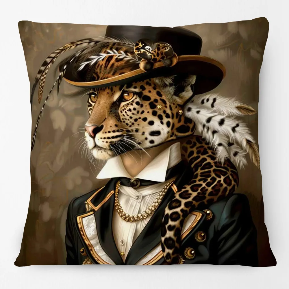European Fashion Leopard Royal Lion Zebra Funny Animals Portrait Poster Cushion Covers Sofa Pillowcase