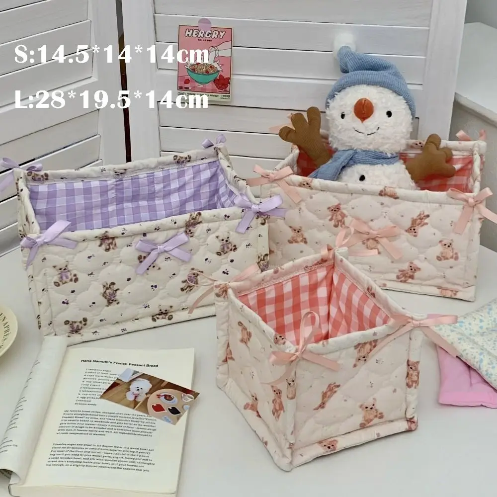 Cute Quilting Cotton Storage Box Square High-capacity Organizer Box Cartoon Bear Pattern Storage Frame Home Decoration