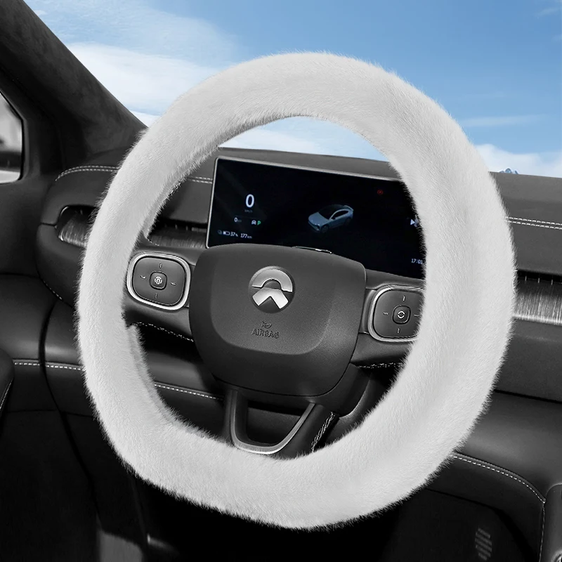 مناسبة لغطاء عجلة القيادة الطويل القطيفة Nio، غطاء حماية دافئ غير قابل للانزلاق للخريف والشتاء، مناسب للموديلات مثل Es8، Et5، Es6، Ec6، Et9، Et7، Ec7، Ep9، Et5T، إلخ، أبيض