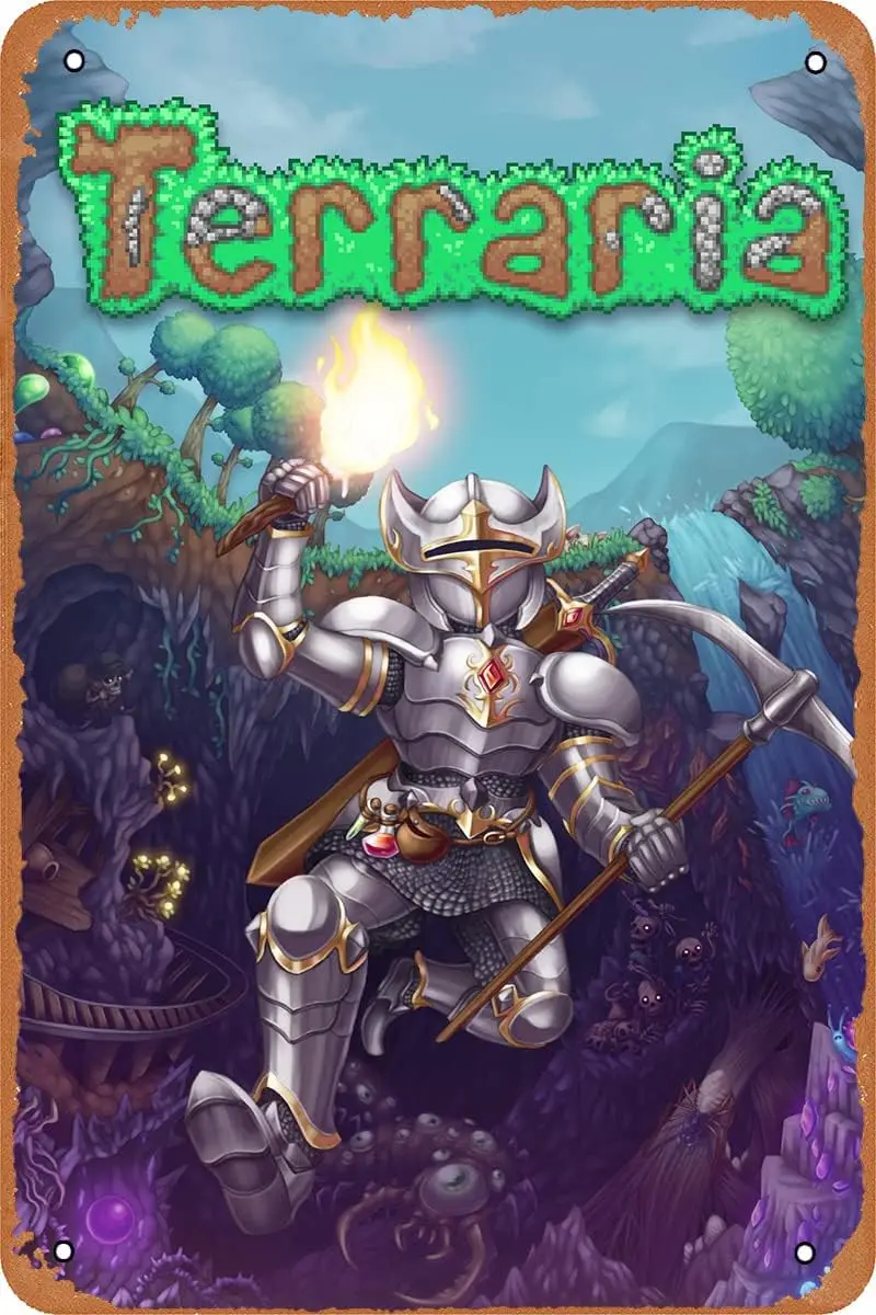 Vintage Game Tin Sign,Terraria Poster,Metal Poster for Wall Decor 8x12 inch