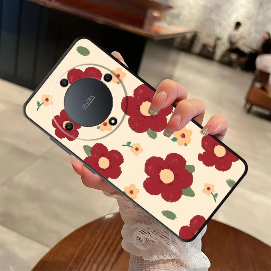 Case for Honor X9a X7a 8X X8 X9c 90 Lite X9 X7 70 Soft Back Phone Cover Beautiful Red Flower