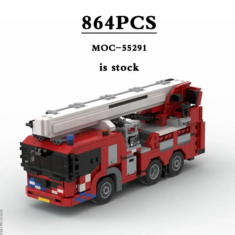 

Fire Truck Aerial Work Platform Elevator MOC-55291 Fire Truck Building Block Toy Model 864PCS Birthday Gift Kids Christmas Gift