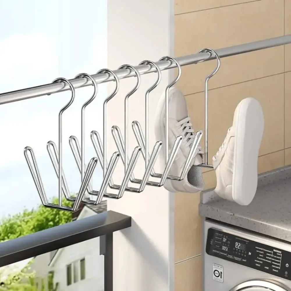 1/5Pcs U-Shaped Stainless Steel Shoes Drying Rack Windproof Quick-Dry Wall-Mounted Space-Saving Indoor and Outdoor Hooks