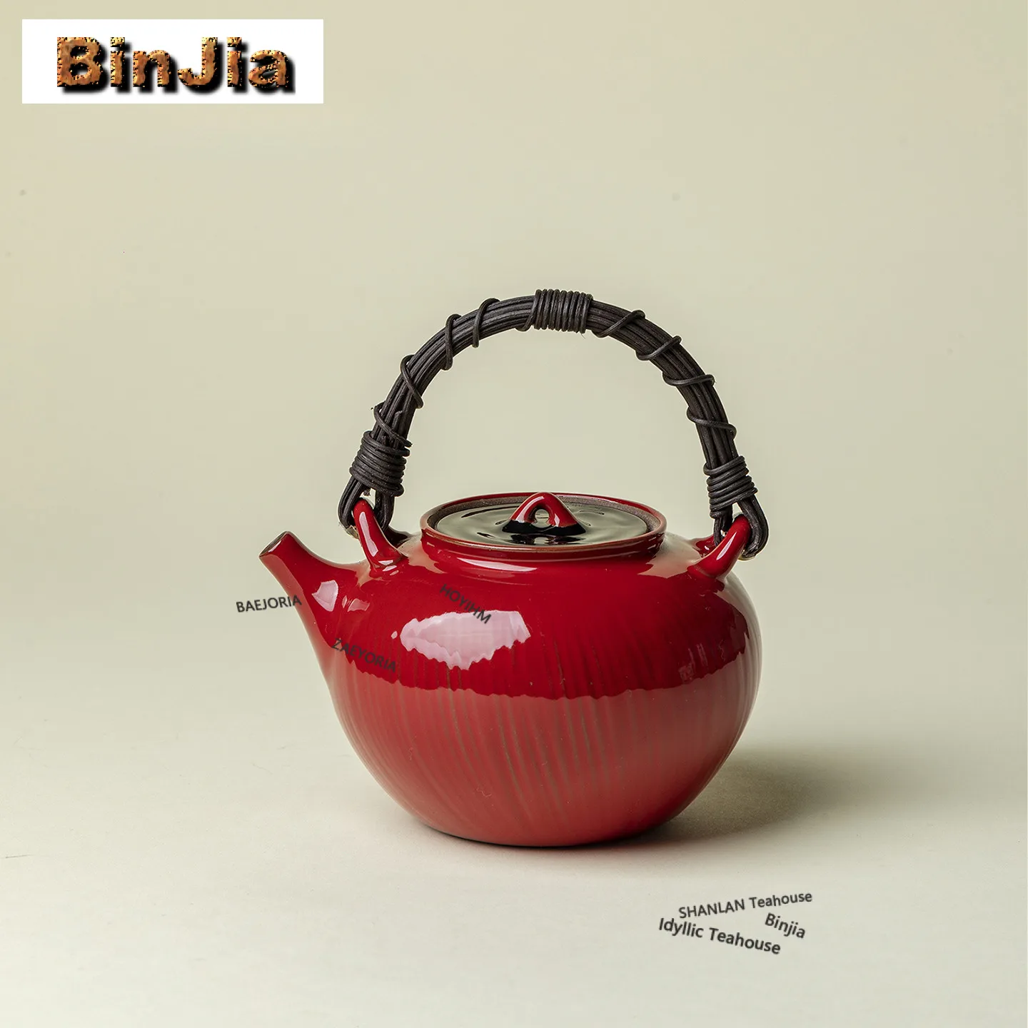 300ml Red Vermilion Rattan Weaving Teapot Vintage Tea Infuser Pot Tea Making Kettle With Ball Hole Flower Tea Cafes Ornaments