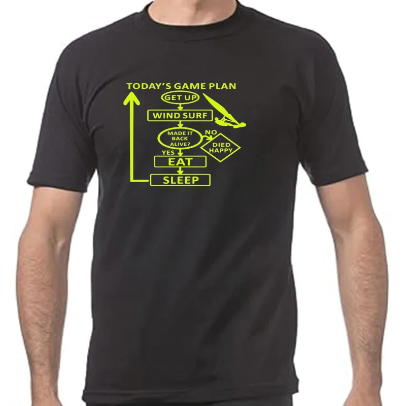 Today's Windsurf Game Plan T Shirts Birthday Funny Graphic Fly Kitesurfing Windsurfing Cotton Short Sleeve Harajuku T-shirt