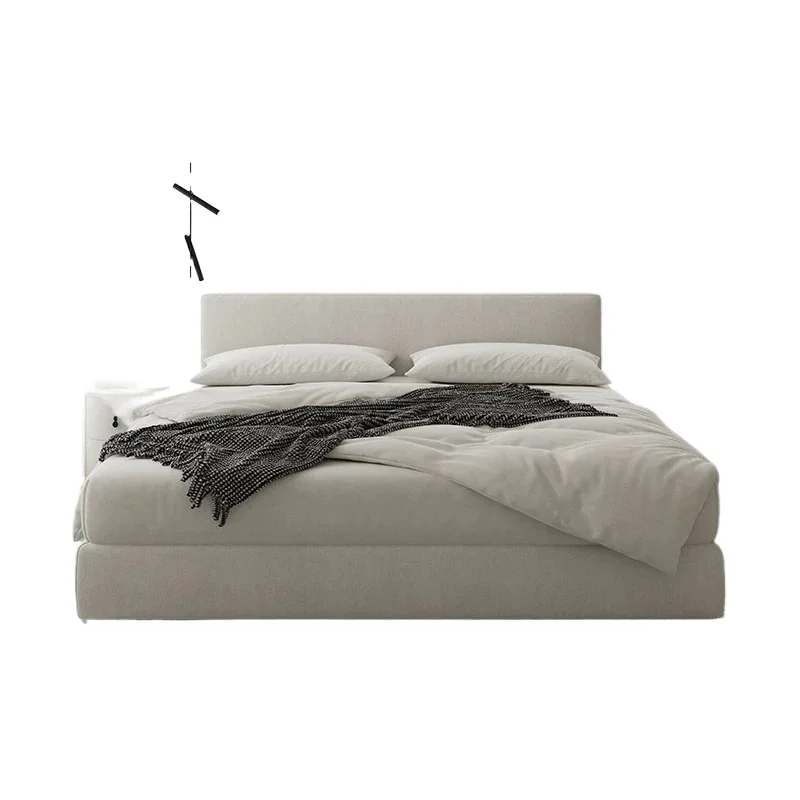 Cama moderna estilo creme design tecido de madeira maciça móveis de quarto luxo grande hotel cama macia de veludo