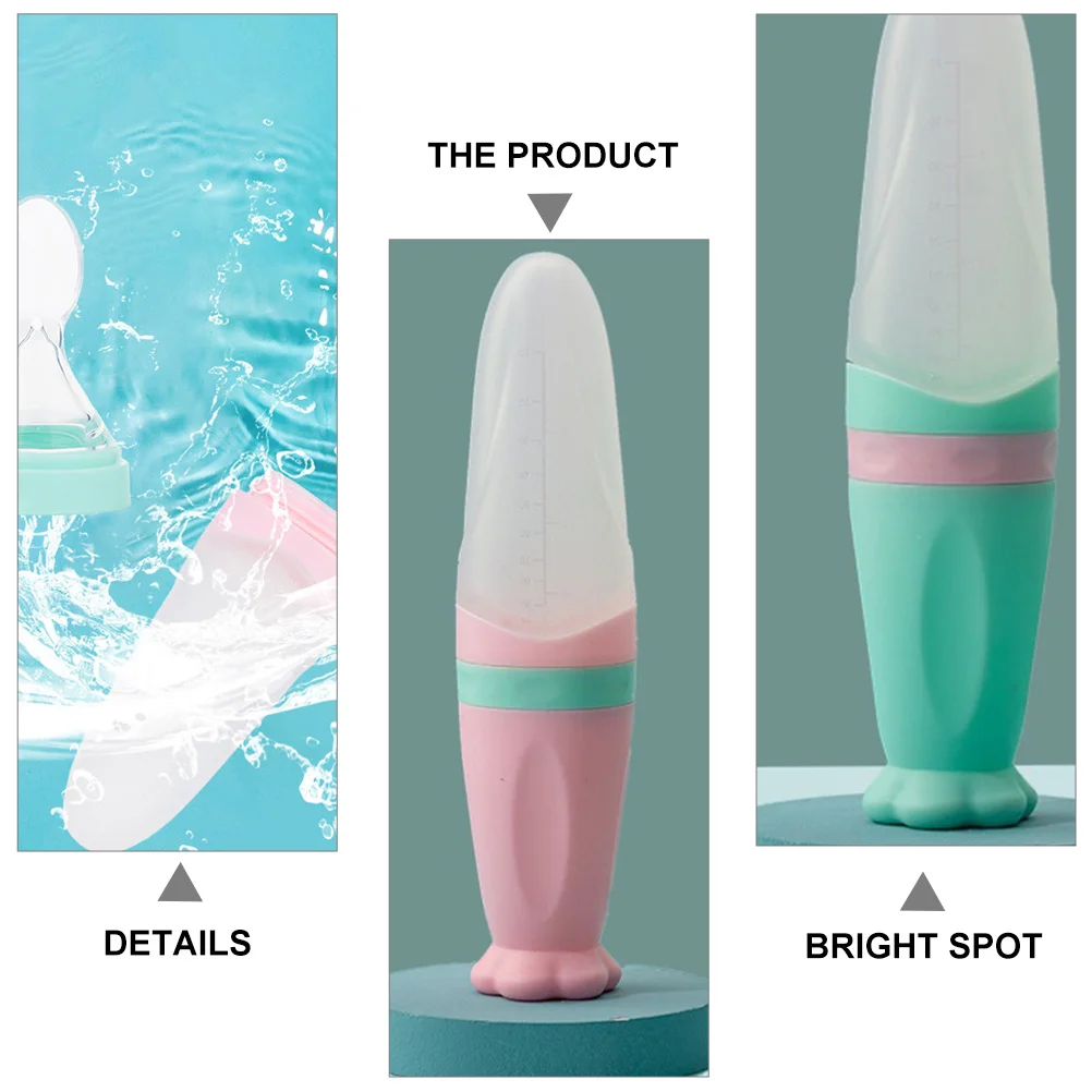 

2Pcs Baby Silicone Squeeze Feeder Rice Cereal Bottle Leakproof Baffle Food Grade Material Easy Wash Rice Cereal Feeding Bottle