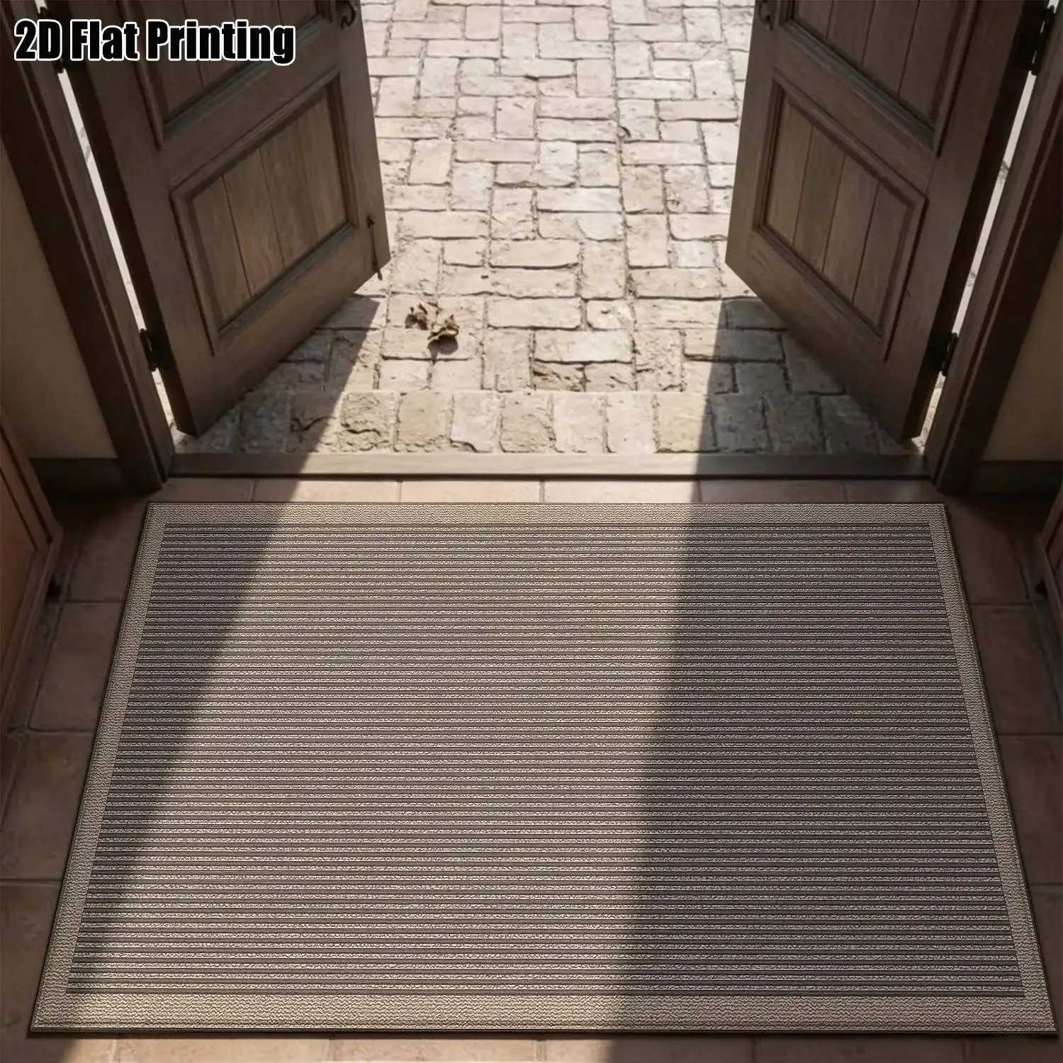1Pc 2D Printed Carpet: Light Brown Stripes, Geometric Patterns Nordic/Modern Minimalist Style, Machine Washable, Multi-Size, Suitable for Home Decor, Entrance/Dining/Foyer/Bedroom/Living Room Mats.