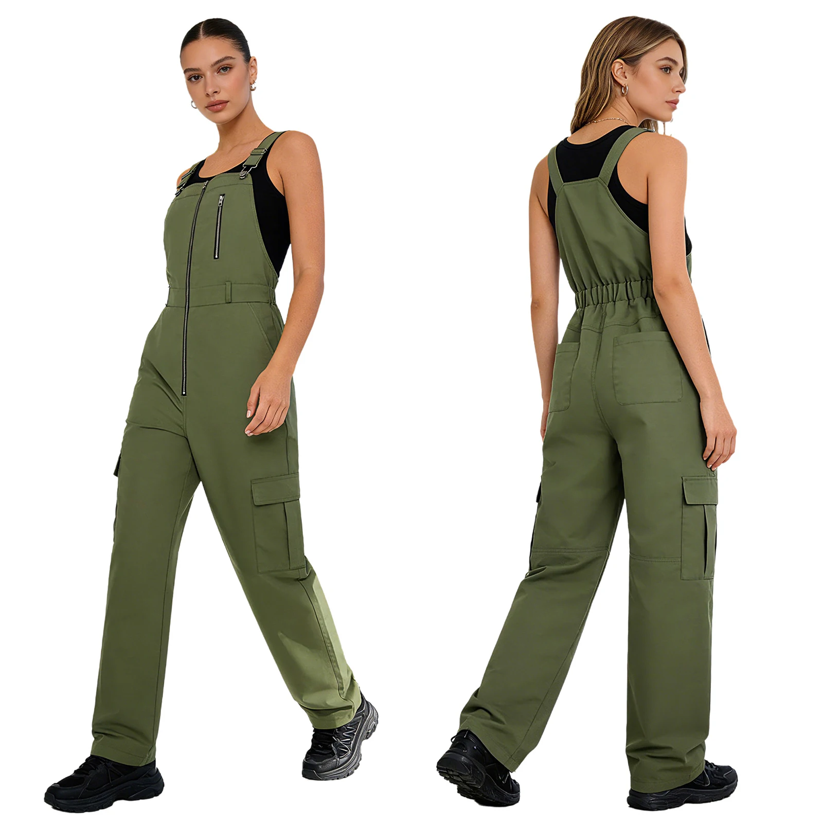 

Stylish Women Versatile Bib Cargo Overalls Adjustable Strap Multi-pocket Wide Leg Pants Jumpsuit for Daily Casual Vacation