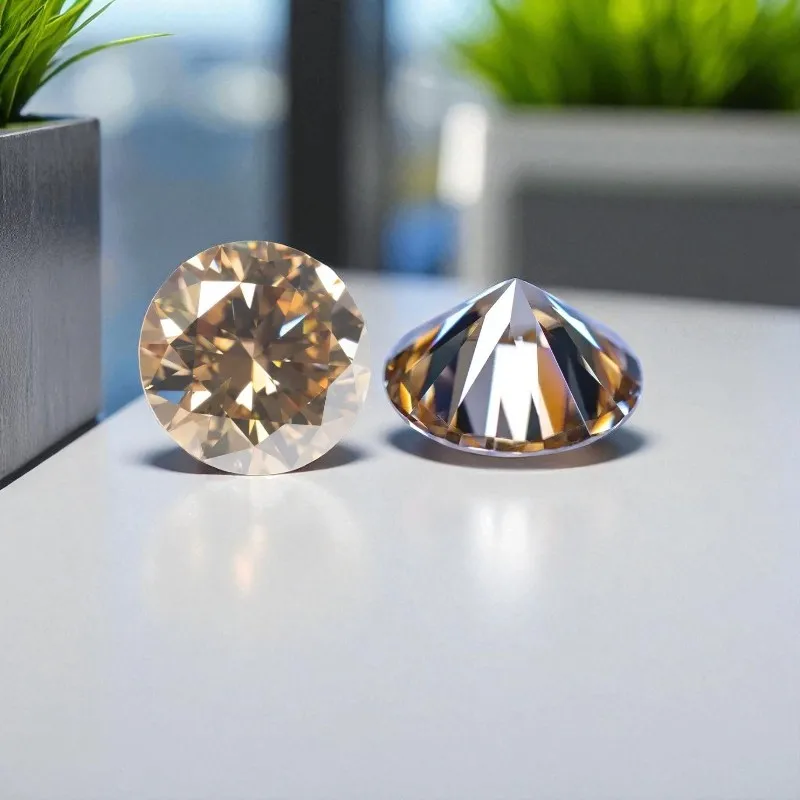 

Round Cut Moissanite Stone Natural Champagne Color Artificial Gemstone For Jewelry Making With Certificate