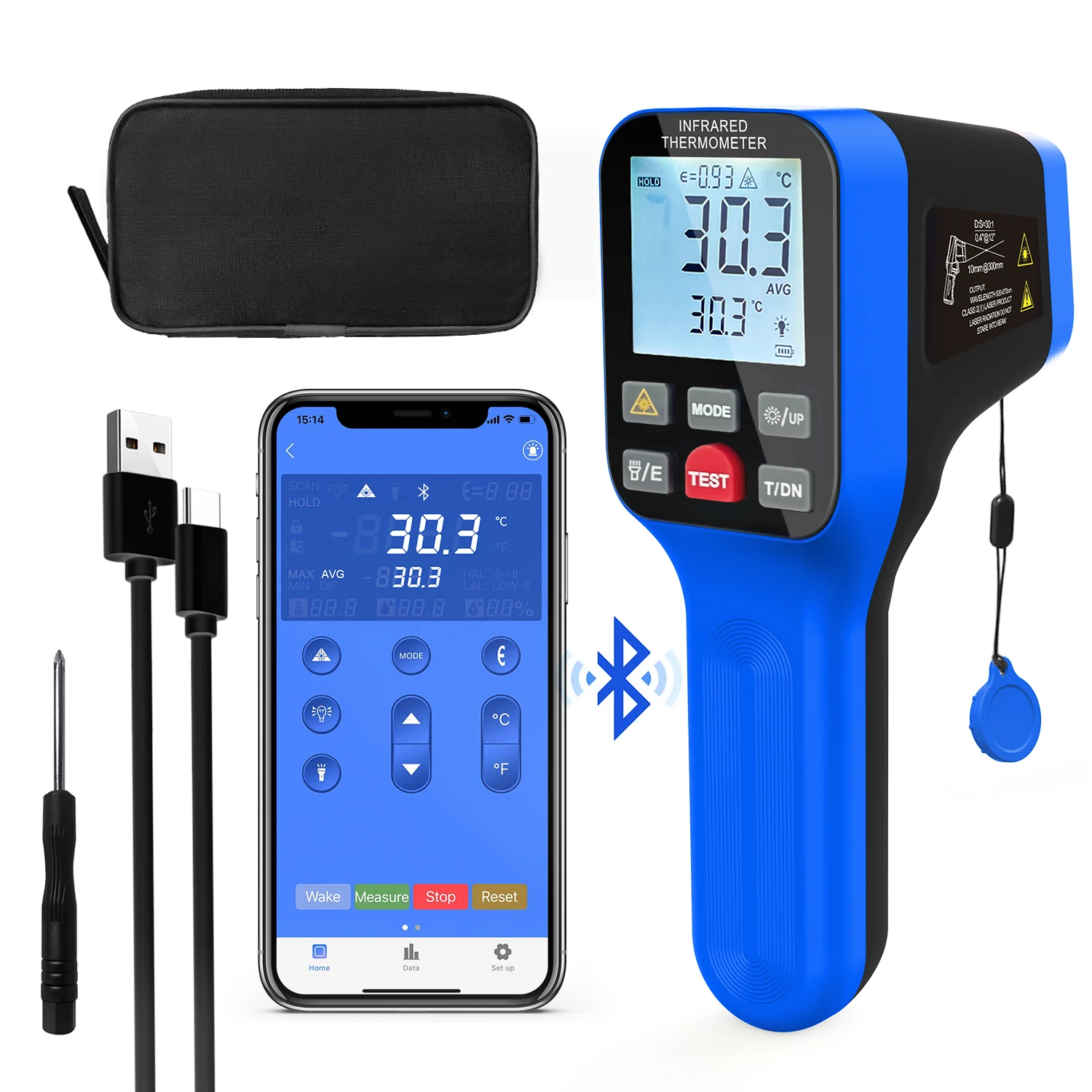 

Non Contact Pyrometer High Temperature Infrared Thermometer Gun -50~1600℃ DS 30:1 Industrial Laser Temp Gauge for Pottery