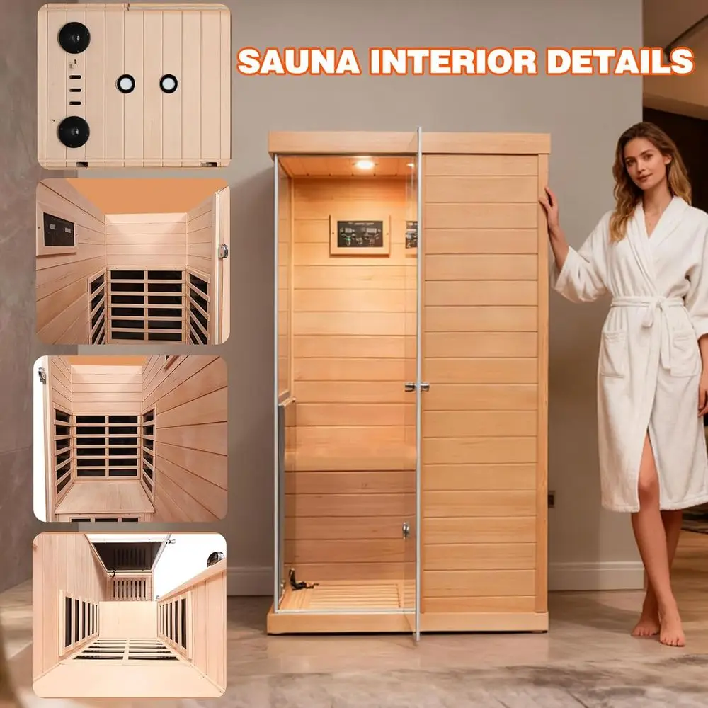 

Wooden Far Infrared Sauna with Bluetooth, Reading Light, and Red Light, 1060W, Digital 140°F Control for Full Body Relaxation