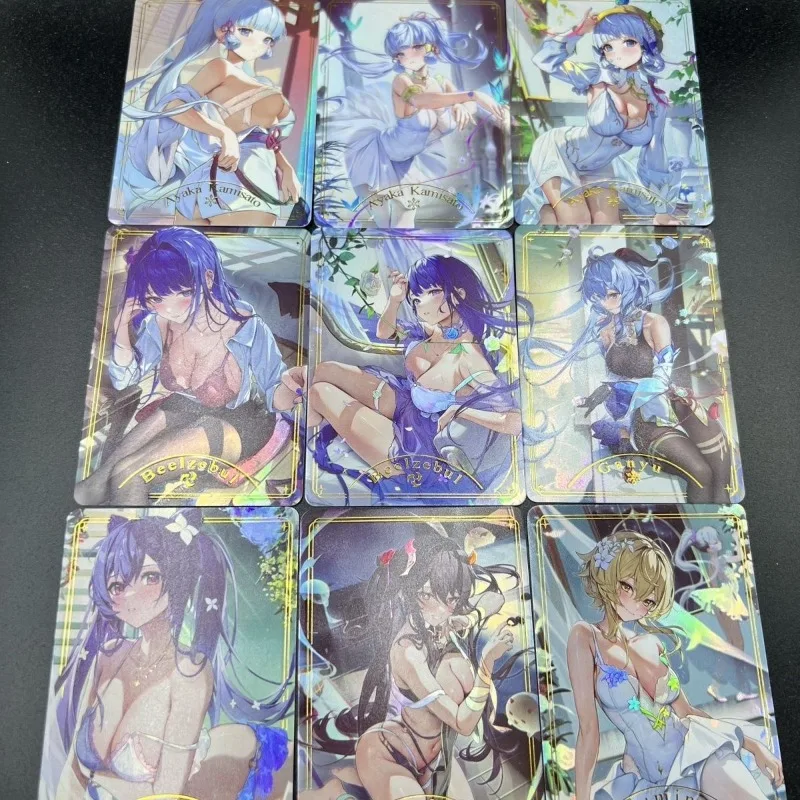 Diy 9 stks/set Genshin Impact Kamisato Ayaka Raiden Shogun Zelfgemaakte Kleurrijke Flash Card Game Collectie Schilderen Kaart Speelgoed gift