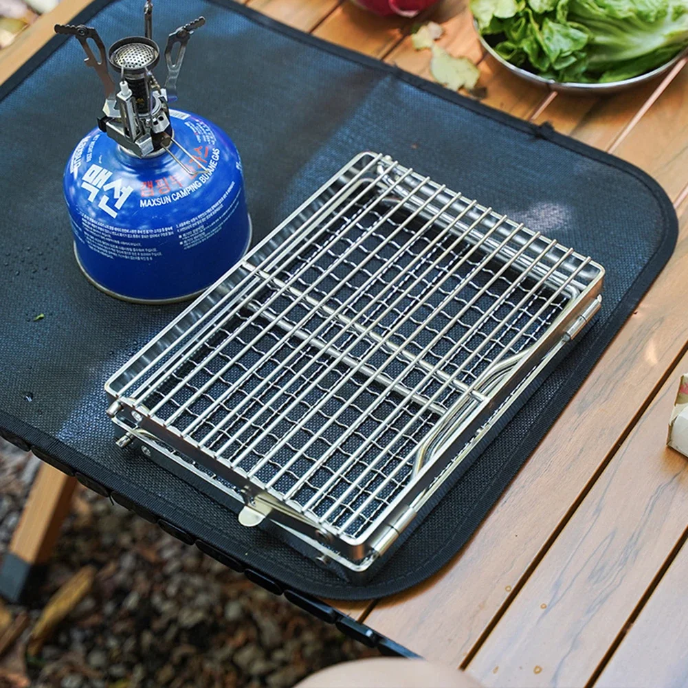 Folding Campfire Grill Portable Stainless Steel Camping Grill Grate Gas Stove Stand Multifunctional Outdoor Wood Stove Stand