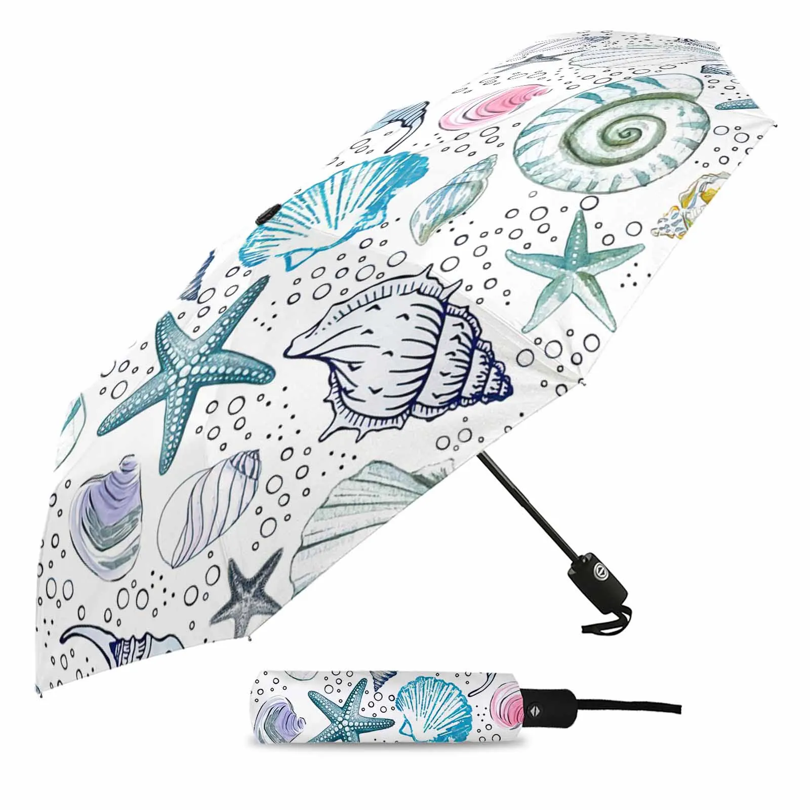 Ocean Conch Shell Bubble Fully-automatic Umbrella for Outdoor Kids Adults Printed Umbrella Foldable Eight Strand Umbrella