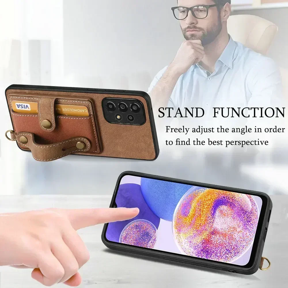 Wristband Leather Card Back Case for OPPO Realme 12 Plus 11 Pro Plus 13 5G Luxury Cover Wallet Funda Phone Realmi 10 Pro 9 8 4G