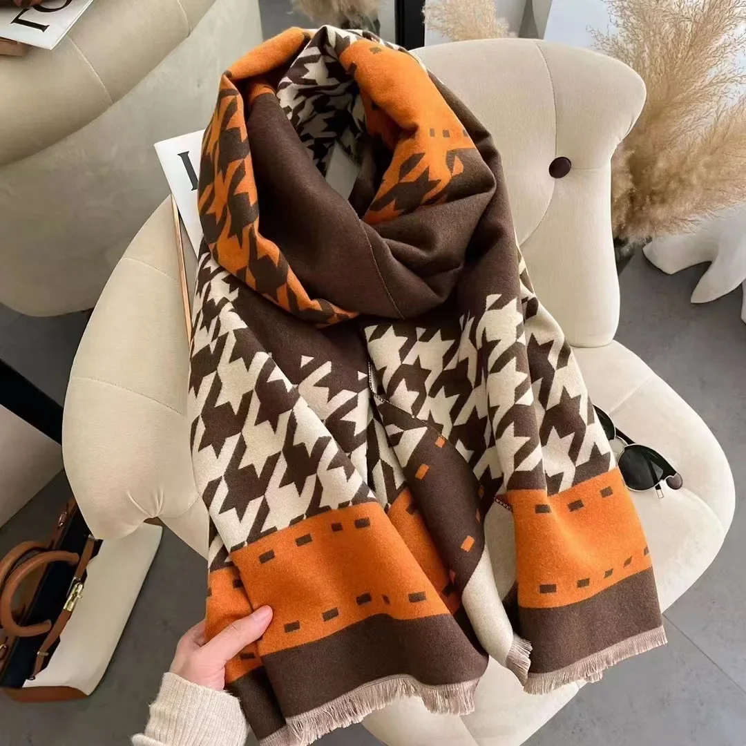 New 180*65 Thick Warm Winter Scarf Design Print Women Cashmere Pashmina Shawl Lady Wrap Scarves Knitted Men Foulard Blanket