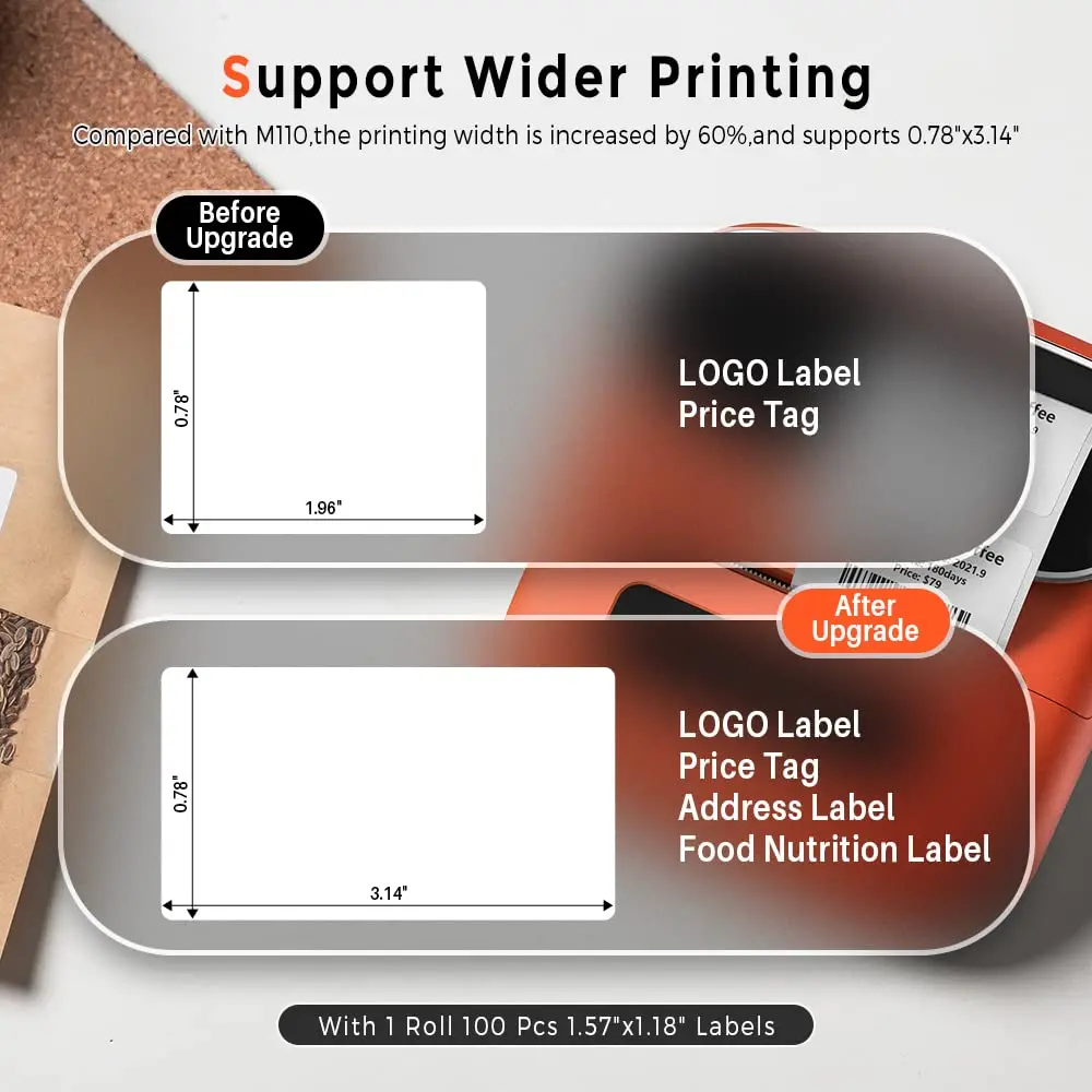 Imagem -02 - Phomemo-bluetooth Thermal Label Printer Machine Etiqueta de Impressão Maker Compatível com Telefone e pc M220 80 mm Largura