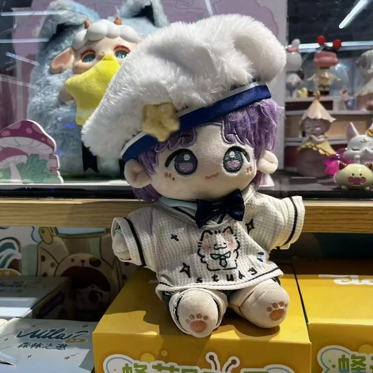 

Kawaii Cat Style 20cm Cotton Doll Clothes Set Beret Knit Cardigan 4PCS Outfit for Standing Plush Doll Dress Up Accessories