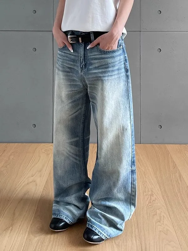 الرجعية الأمريكية Waed الدينيم الجينز فضفاض مستقيم الساق السراويل الطويلة ex Cleanfit الراقية الشعور ملابس غير رسمية جميع الفصول #3