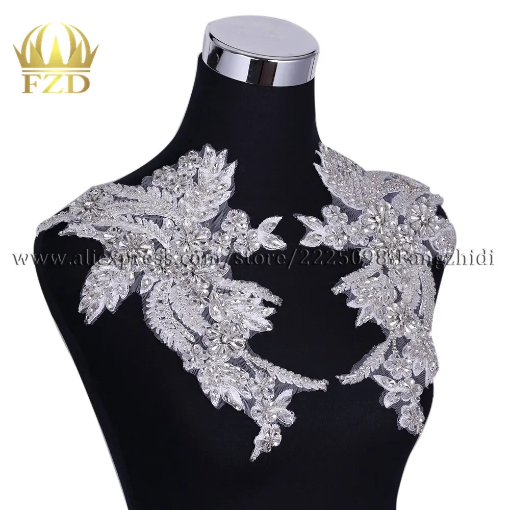 FZD 10 Pairs Rhinestones silver Bodycon Patches and stones Crystal Bodice Apparel for Wedding DIY Decoraton for Evening Dress