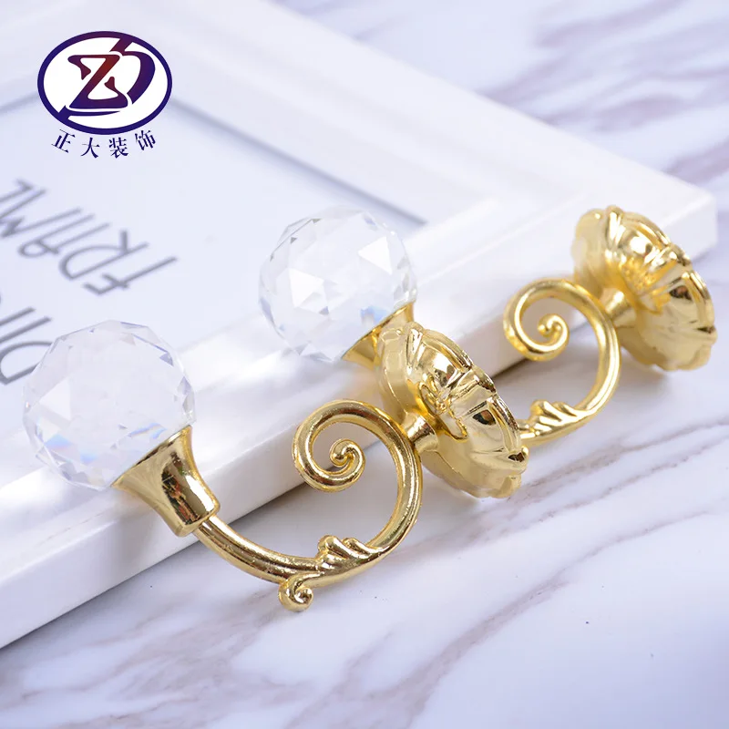 1 Pair European Style Curtain Hooks Zinc Alloy Crystal Wall Hooks Living Room Bedroom Window Decoration Curtain Accessories