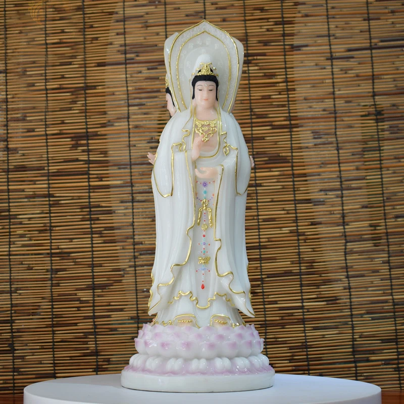 48CM Large Southeast Asia Home store COMPANY High-grade bless safe Good luck 3 face Guanyin PU SA buddha jade gilding God statue