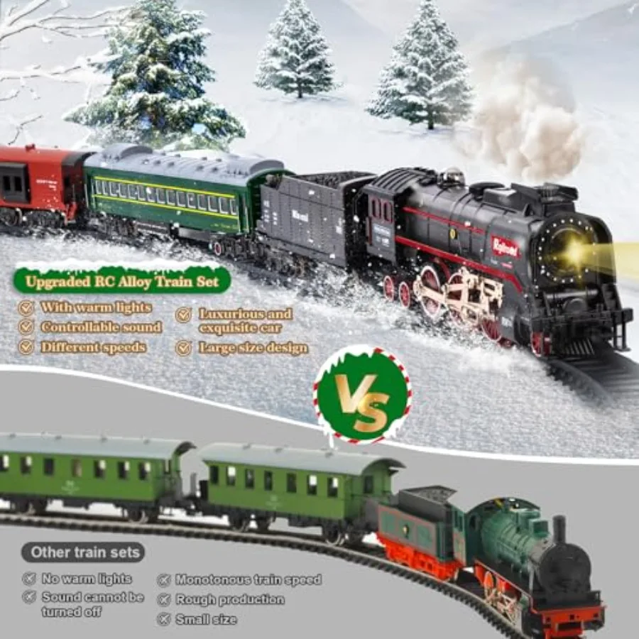 Ensemble de Train électrique pour Locomotive à vapeur classique télécommandée, avec feux de fumée et sons, Trains rétro, jouets pour C