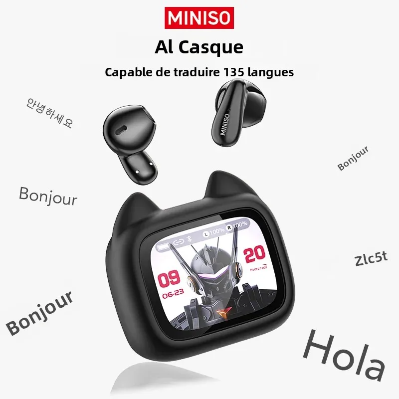 Écouteurs sans fil MINISO MS102 Bluetooth V6.0 TWS intra-auriculaires avec traducteur IA et écran couleur intégral