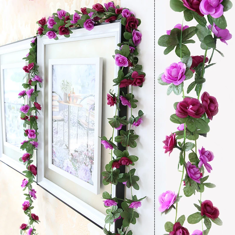2.5m Artificial Flowers Rose Vine DIY Fake Plants Flower Spring Autumn Garden Arch Christmas Rattan Wedding Home Room Decoration