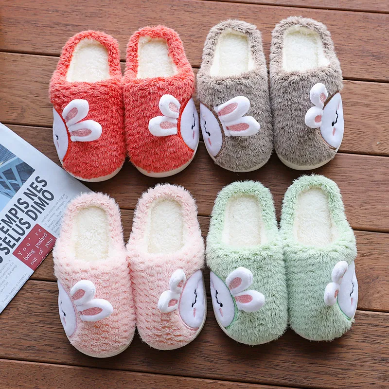 Hot Selling Household Slippers Winter Boys and Girls Cartoon Cute Bunny Indoor Non-slip Furry Warm Cotton Slippers