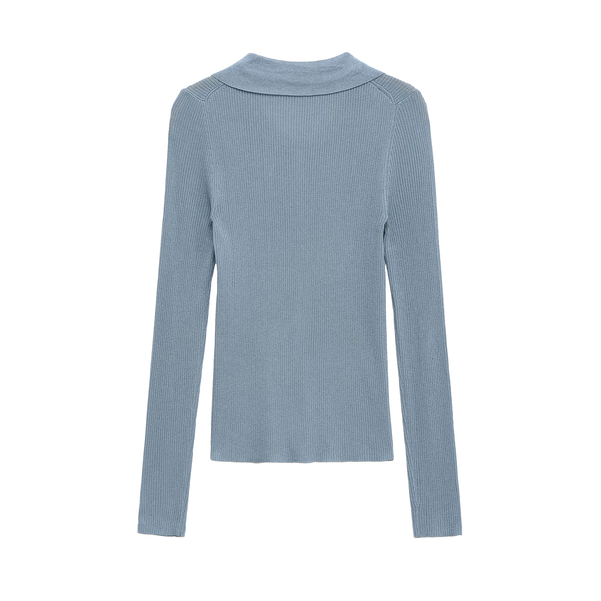 2025 американский ретро-открытый пуговицы с лацканами через Pointelle, вязаный кардиган в рубчик, узкий свитер, женский джемпер с длинными рукавами