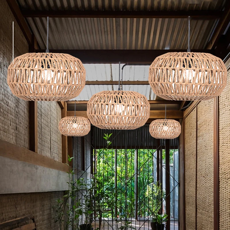 

Chinese Style Handmade Woven Lampshade Homestay Restaurant Hanging Lamp Shade Light Art Restaurant Bar Decoration